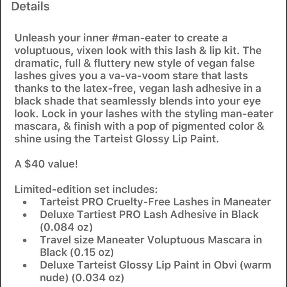 ‼️SOLD‼️Tarte Maneater Makeover Lash & Lip Set! - Picture 3 of 3
